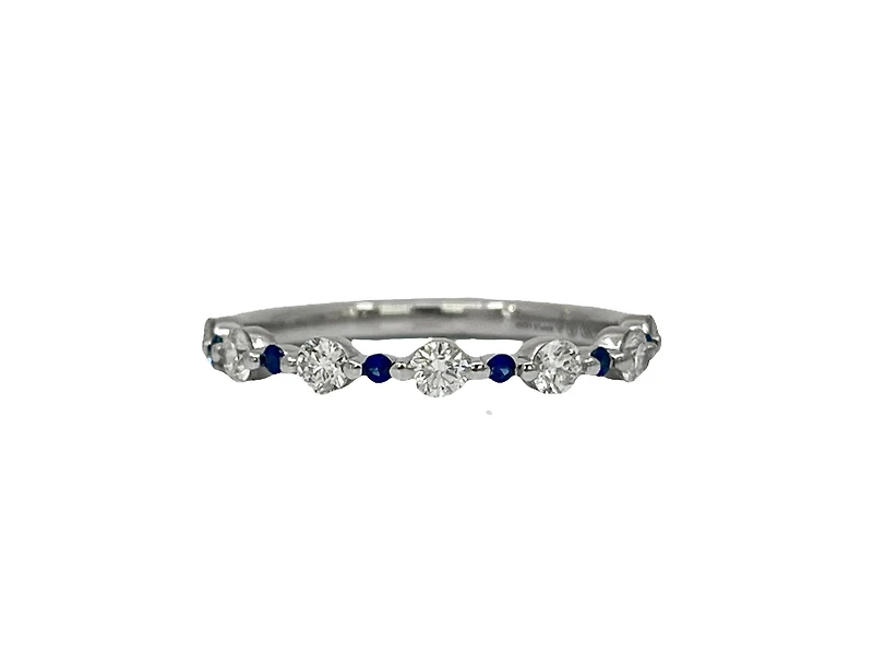 18K White Gold & Palladium (hypoallergenic) Blue Sapphire 0.42cttw Canadian Diamond Ring, 6.5