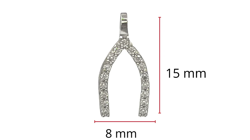 10K White Gold Cubic Zirconia Wishbone Charm - 15mm x 8mm