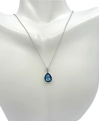 10K White Gold 7x5mm Pear Cut Sky Blue Topaz with Blue Sapphire Halo and 0.03cttw Diamond Necklace - 18 Inches