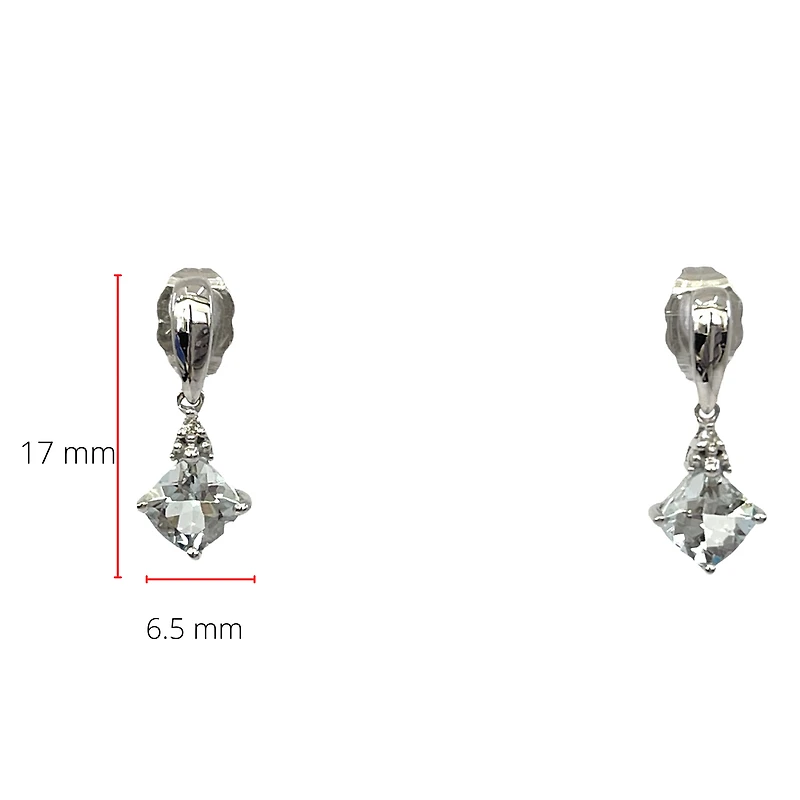10K White Gold 1.10cttw Aquamarine and 0.012cttw Diamond Dangle Earrings