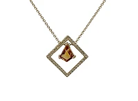 14K Yellow Gold 0.44cttw Citrine and 0.10cttw Diamond Necklace - 18 Inches