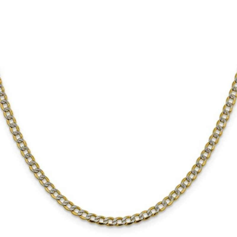 14K Yellow Gold and Rhodium Plated Pave Curb Chain