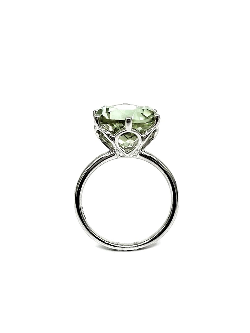 10K White Gold 5 carat Genuine Prasiolite (Green Amethyst) Ring, size 6.5 - 4.5