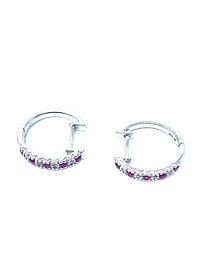 10K White Gold 0.20cttw Genuine Ruby and 0.04cttw Diamond Hoop Huggie Hinged Earrings