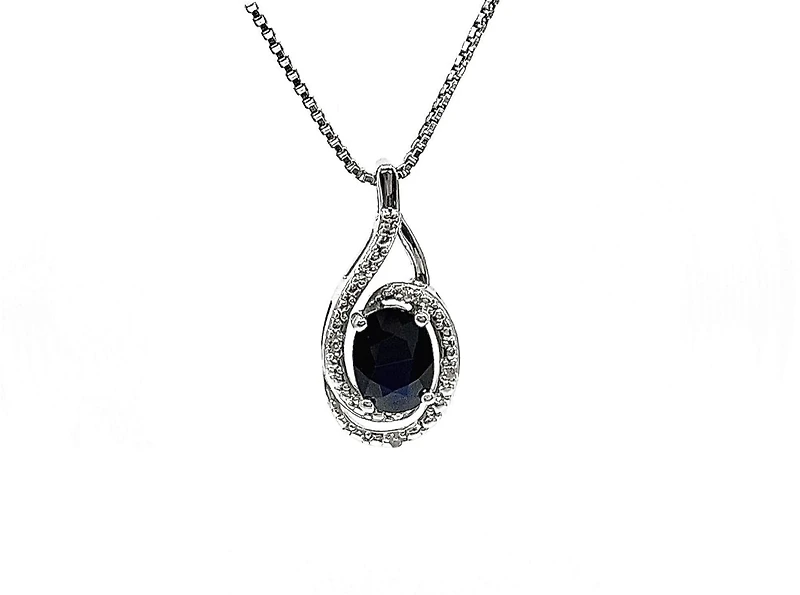 925 Sterling Silver Sapphire & Diamond Necklace