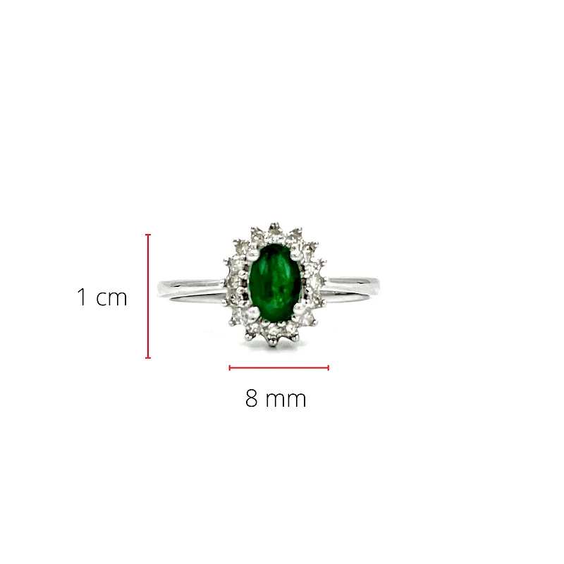 10K White Gold Emerald & 0.16cttw Diamond Ring, size 6.5