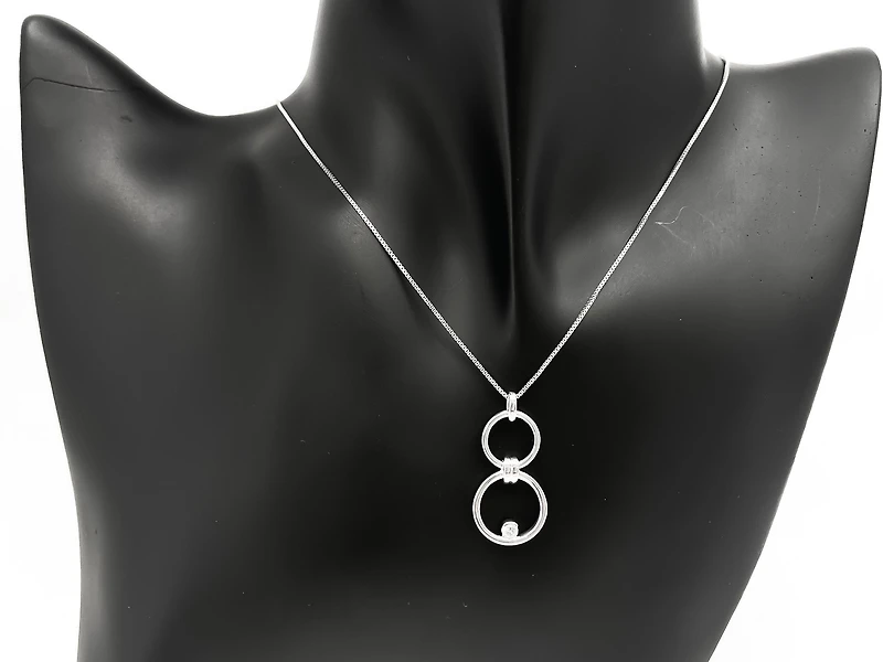 Sterling Silver 0.102cttw Diamond Double Infinity / Circle Necklace, 18"