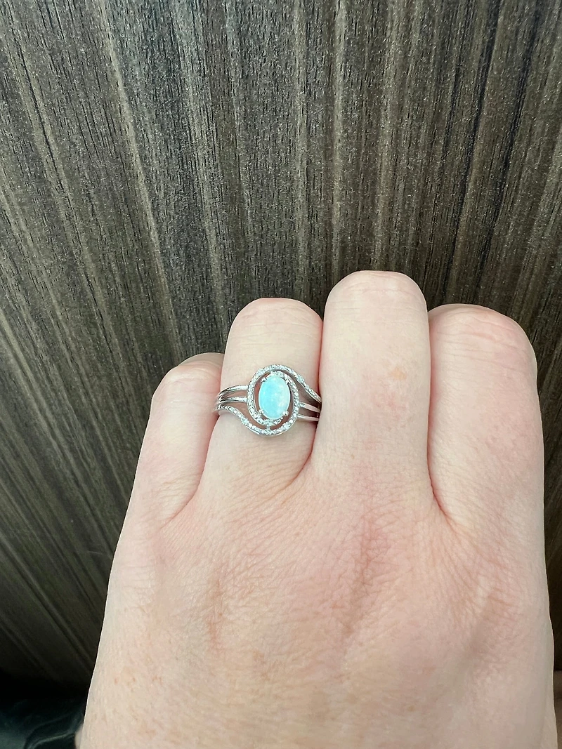 925 Sterling Silver Opal & Diamond Ring - 4.5