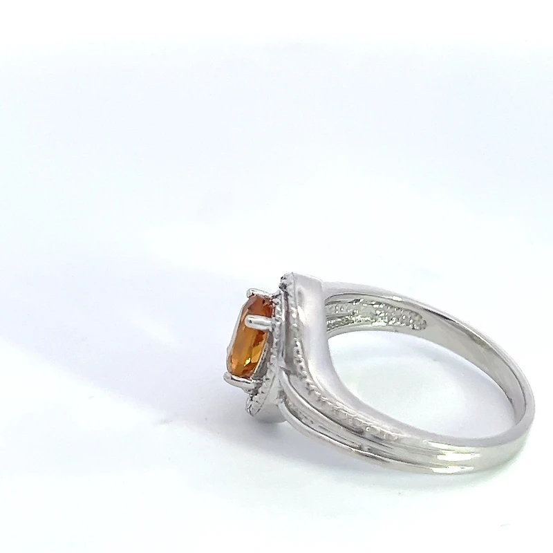 925 Sterling Silver Citrine & Diamond Ring - 4.5