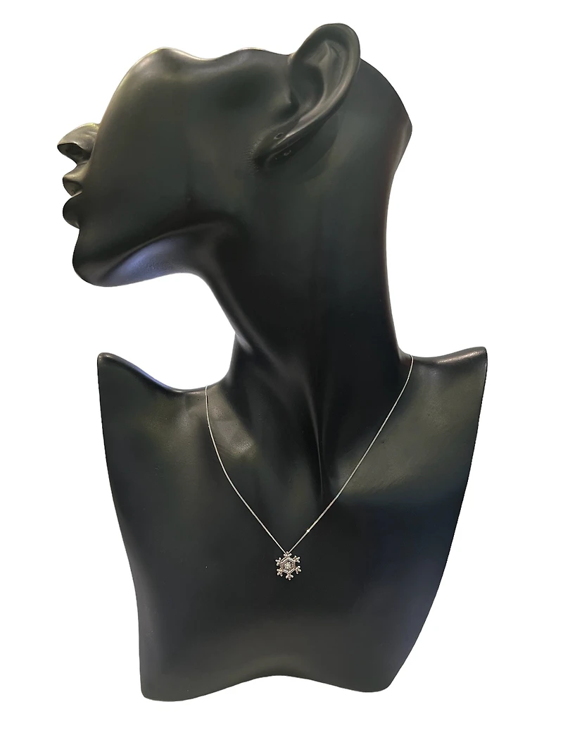 10K White Gold 0.02 cttw Canadian Diamond Snowflake Pulse Pendant, 18"