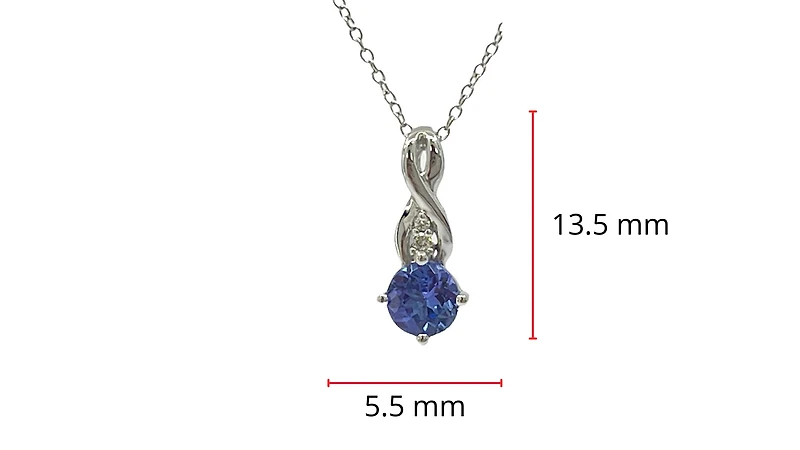 10K White Gold 0.45cttw Genuine Tanzanite & 0.01cttw Diamond Pendant - 18"