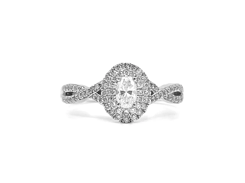 10K White Gold 0.24cttw Oval Cut Diamond Halo Engagement Ring, size 6.5 - 4.5