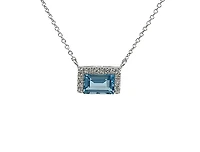 14K White Gold 0.62cttw Blue Topaz and 0.04cttw Diamond Necklace - 18 Inches