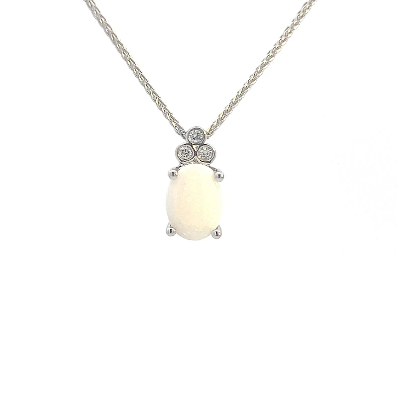10K White Gold Opal and Diamond Pendant