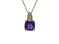 10K Yellow Gold 7mm Amethyst & 0.026cttw Diamond Pendant, 18"