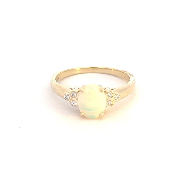 10K Yellow Gold Opal and Diamond Ring, Size 6.5