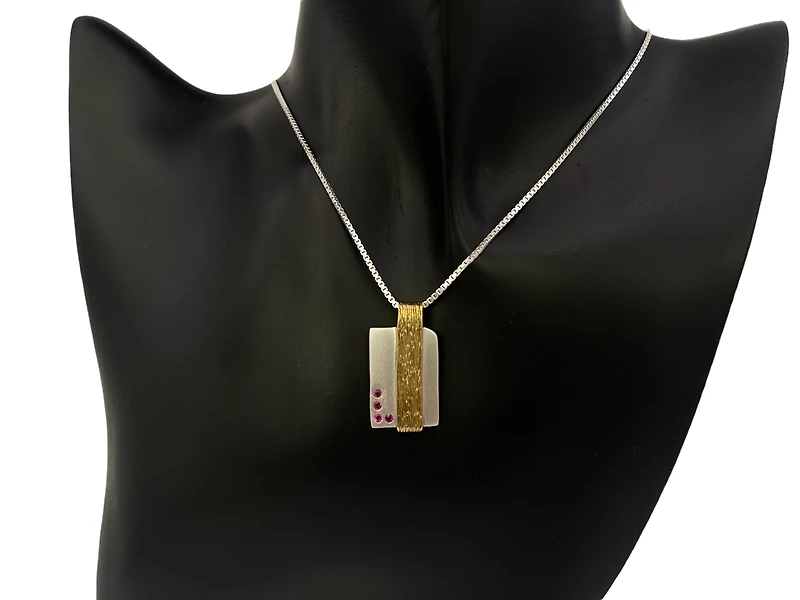 Sterling Silver and 18K Gold Plated 0.20cttw Ruby Pendant, 18"