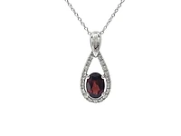 10K White Gold 0.90cttw Garnet and 0.11cttw Diamond Pendant - 18 Inches