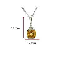 10K White Gold 1.00cttw Cushion Cut Citrine and 0.007cttw Diamond Pendant, 18"