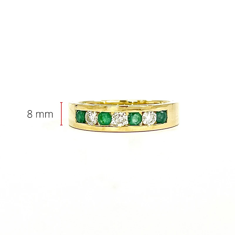 10K Yellow Gold 0.25cttw Genuine Emerald & 0.18cttw Diamond Channel Set Ring / Band - 5