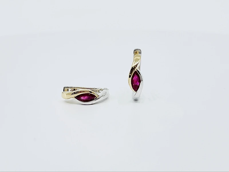 10K 2 Tone Gold Genuine Ruby Earrings