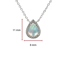 14K White Gold 0.76cttw Opal and 0.06cttw Diamond Halo Necklace, 18 Inches
