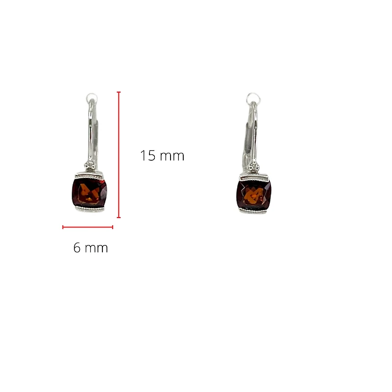 10K White Gold 1.35cttw Genuine Garnet and 0.01cttw Lever Back Earring