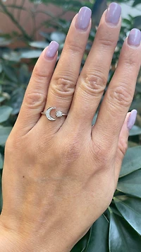 14K White Gold 0.06cttw Diamond Moon & Star Ring, size 6.5