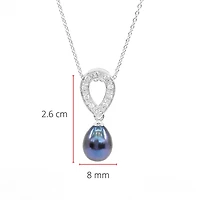 Silver Fresh Water Black Pearl & Cubic Zirconia Necklace 18"