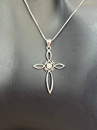10K White Gold 0.05cttw Diamond Cross Necklace, 18"