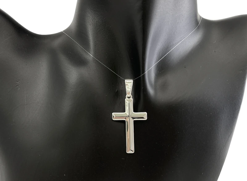 925 Sterling Silver 34mm x 20mm Hollow Pyramid Style Cross Charm