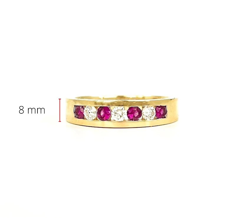 10K Yellow Gold 0.28cttw Genuine Ruby & 0.18cttw Diamond Channel Set Ring / Band, size 6.5