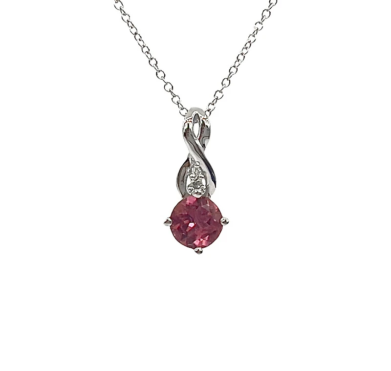 10K White Gold 0.45cttw Pink Tourmaline and 0.01cttw Diamond Pendant, 18"