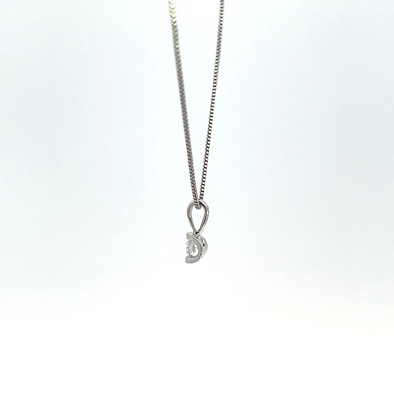 10K White Gold 0.04 cttw Diamond Solitaire Mezza Luna Pendant, 18"