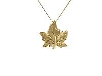 10K Yellow Gold 0.043cttw Canadian Diamond Maple Leaf Pendant, 18"