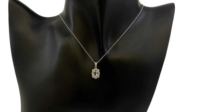 10K White Gold 0.35cttw Aquamarine and 0.039cttw Diamond Pendant - 18"