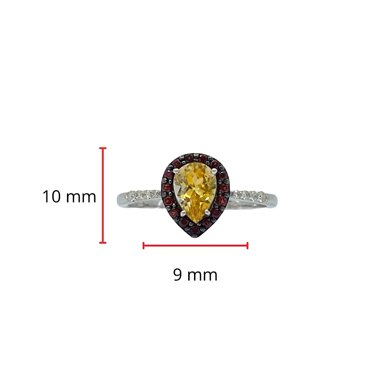 10K White Gold Citrine, Garnet and Diamond Ring, size 7