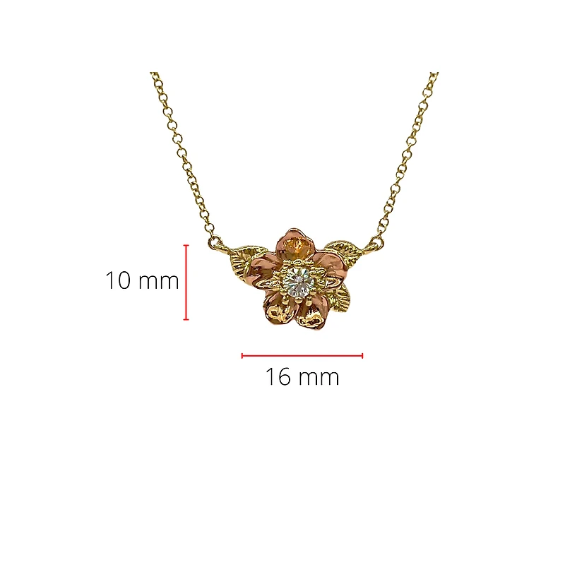 14K Rose and Yellow Gold Alberta Wild Rose 0.14cttw Canadian Diamond Necklace - 18"