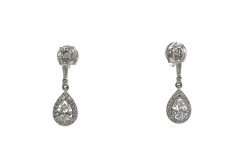 925 Sterling Silver 4mm x 6.5mm Pear Shaped Cubic Zirconia Drop Studs - 20mm x 6.5mm