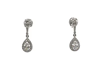 925 Sterling Silver 4mm x 6.5mm Pear Shaped Cubic Zirconia Drop Studs - 20mm x 6.5mm
