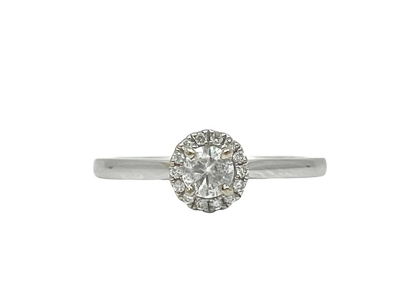 18K White Gold 0.31cttw Round Brilliant Cut Diamond Halo Engagement Ring, size 6.5