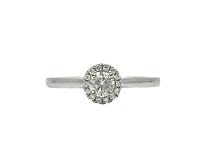 18K White Gold 0.31cttw Round Brilliant Cut Diamond Halo Engagement Ring, size 6.5