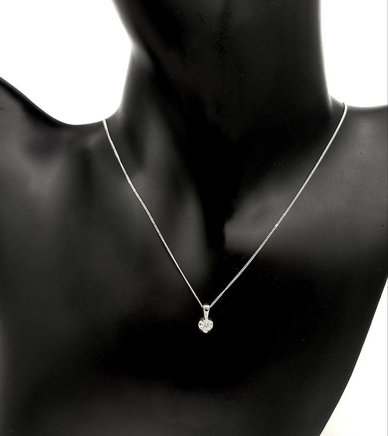 18K Palladium & White Gold 0.20cttw Diamond Solitaire Mezza Luna Pendant, 18"