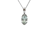 10K White Gold Oval Shape Aquamarine & 0.05cttw Diamond Pendant - 18"