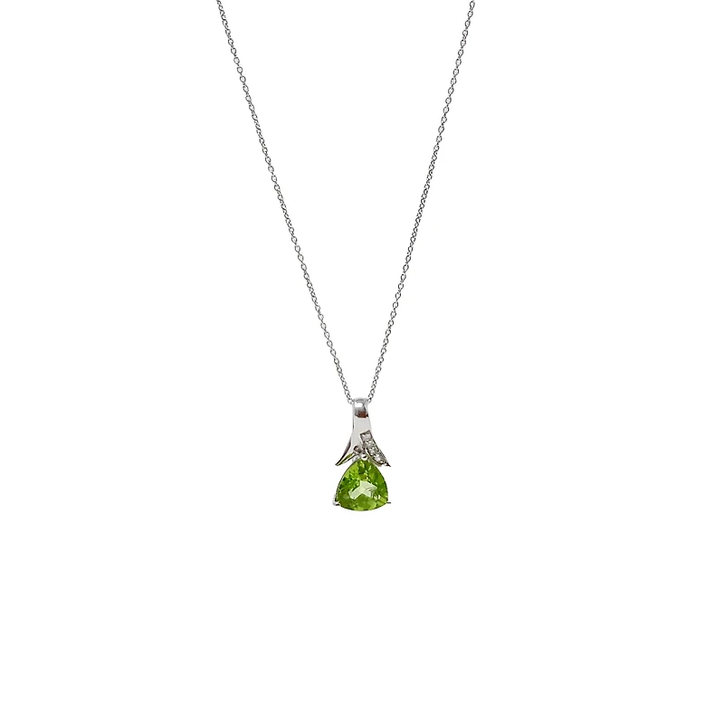 10K White Gold Peridot and Diamond Pendant, 18"