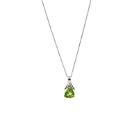 10K White Gold Peridot and Diamond Pendant, 18"