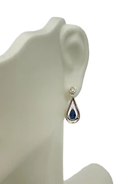 10K White Gold 0.70cttw Genuine Sapphire and 0.08cttw Diamond Dangle Earrings