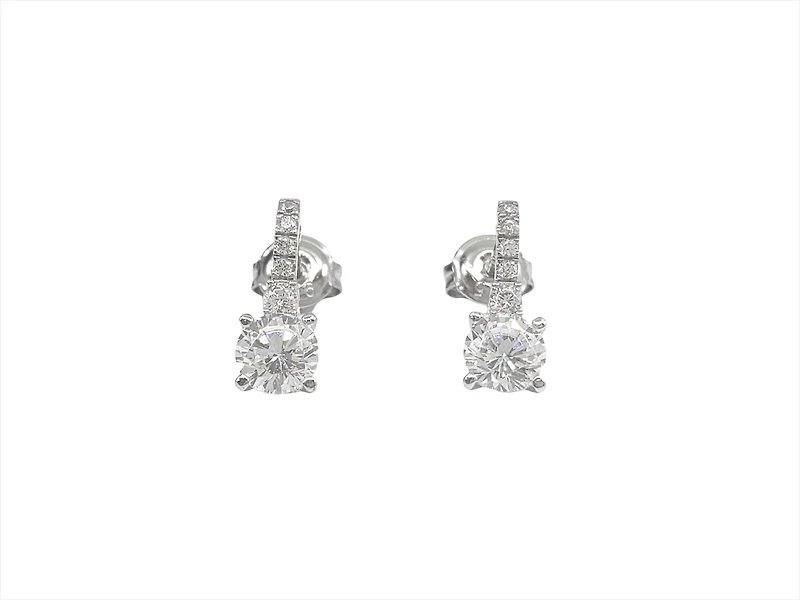 925 Sterling Silver 5.5mm Cubic Zirconia Earrings - 14.5mm x 5.5mm