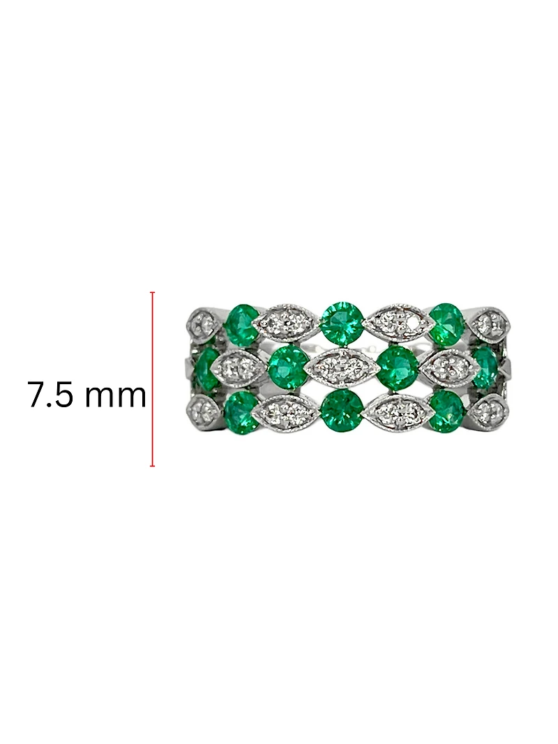 14K White Gold 0.53cttw Emeralds and 0.20cttw Diamond Ring - Size 7