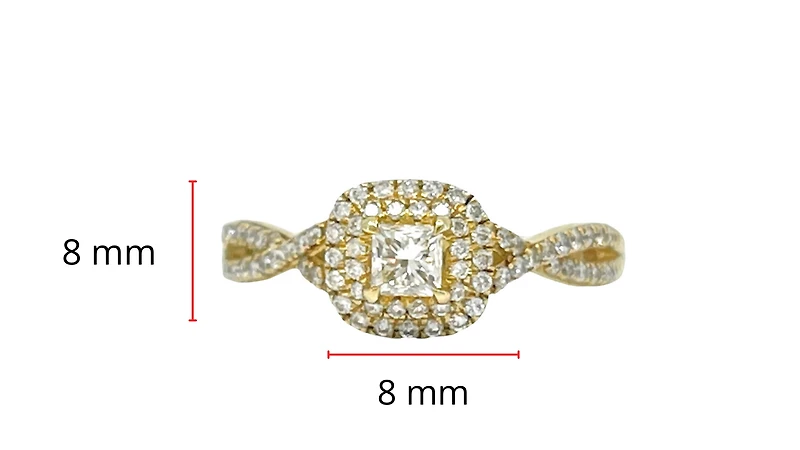 10K Yellow Gold 0.50cttw Diamond Halo Engagement Ring, size 6.5 - 4.5